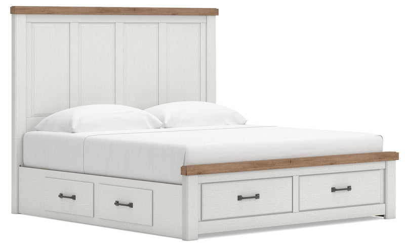 Savonport King Panel Storage Bed and Dresser in White/Brown - PKG025538