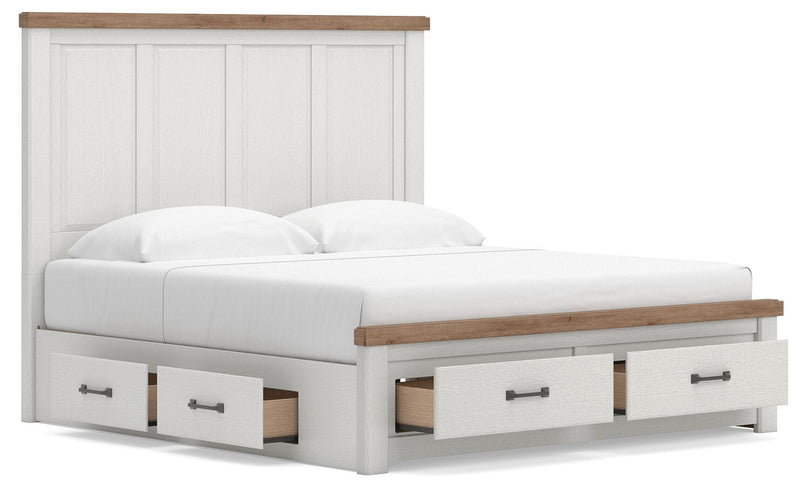 Savonport King Panel Storage Bed and Dresser in White/Brown - PKG025538