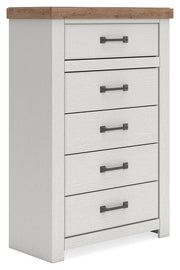 Savonport King Panel Storage Bed, Chest and Nightstand in White/Brown - PKG025311