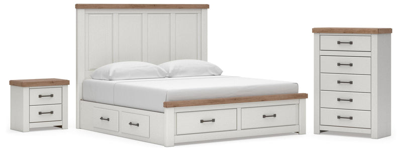 Savonport King Panel Storage Bed, Chest and Nightstand in White/Brown - PKG025311