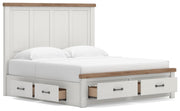 Savonport King Panel Storage Bed, Chest and Nightstand in White/Brown - PKG025311