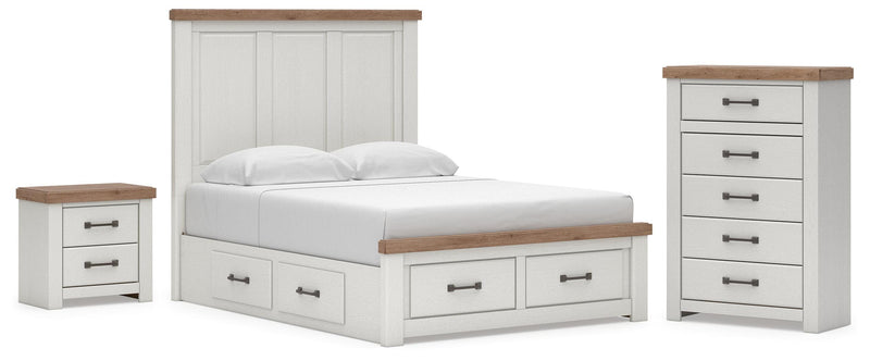 Savonport King Panel Storage Bed, Chest and Nightstand in White/Brown - PKG025534
