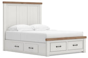 Savonport King Panel Storage Bed, Chest and Nightstand in White/Brown - PKG025534