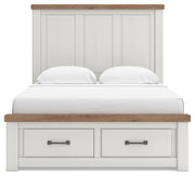 Savonport King Panel Storage Bed, Chest and Nightstand in White/Brown - PKG025534