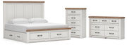 Savonport King Panel Storage Bed, Dresser and Chest in White/Brown - PKG025310