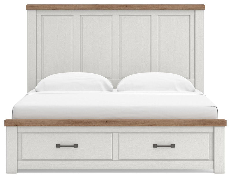 Savonport King Panel Storage Bed, Dresser and Chest in White/Brown - PKG025310
