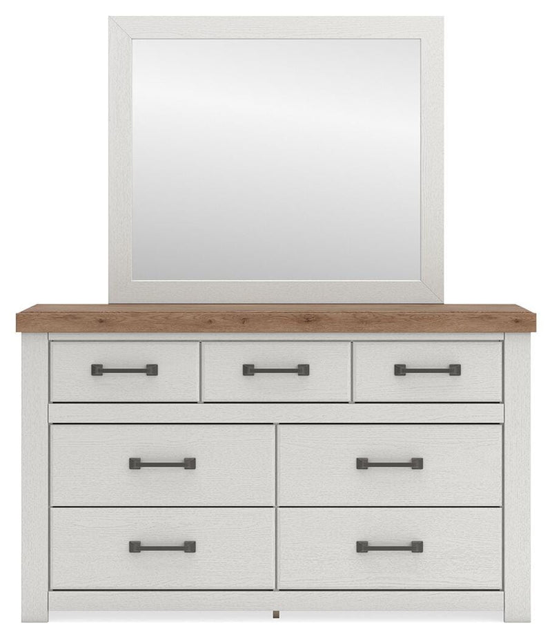 Savonport King Panel Storage Bed, Dresser and Mirror in White/Brown - PKG025309