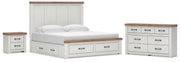 Savonport King Panel Storage Bed, Dresser and Nightstand in White/Brown - PKG025316