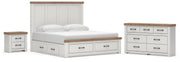 Savonport King Panel Storage Bed, Dresser and Nightstand in White/Brown - PKG025539