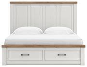 Savonport King Panel Storage Bed, Dresser and Nightstand in White/Brown - PKG025539