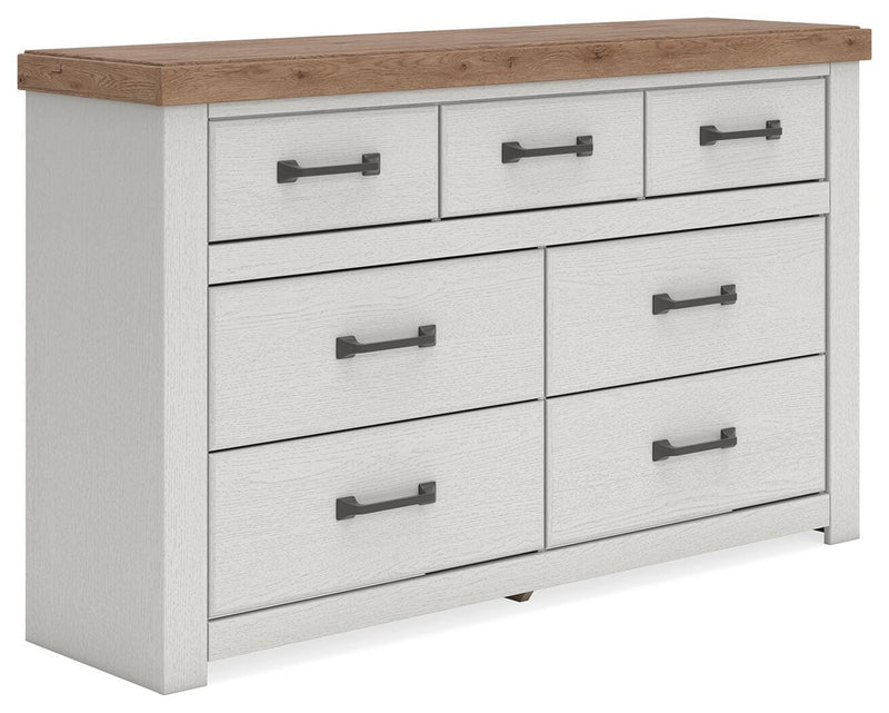 Savonport Queen Panel Bed and Dresser in White/Brown - PKG025562