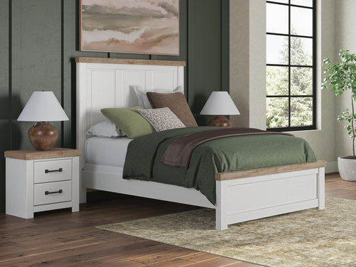 Savonport Queen Panel Bed, Chest and Nightstand in White/Brown - PKG025558