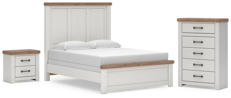 Savonport Queen Panel Bed, Chest and Nightstand in White/Brown - PKG025558