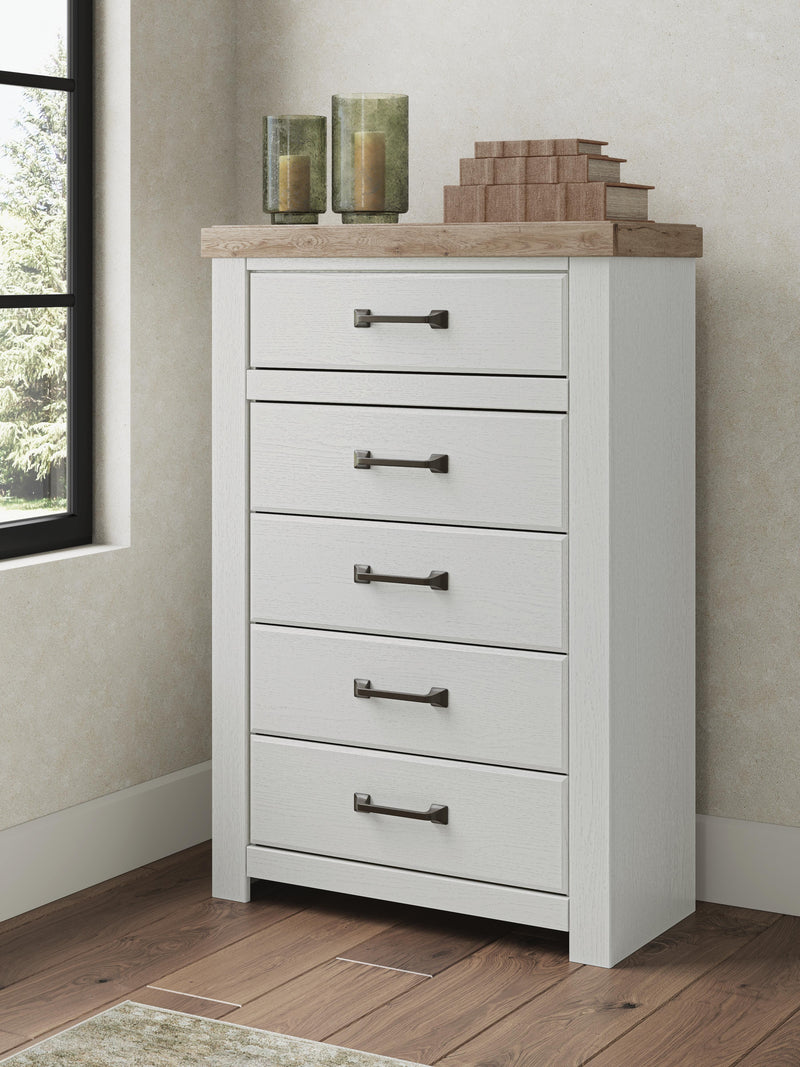 Savonport Queen Panel Bed, Chest and Nightstand in White/Brown - PKG025558