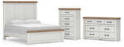 Savonport Queen Panel Bed, Dresser and Chest in White/Brown - PKG025557
