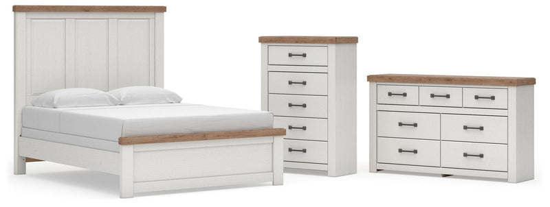 Savonport Queen Panel Bed, Dresser and Chest in White/Brown - PKG025557