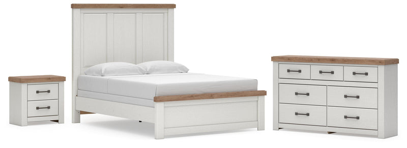 Savonport Queen Panel Bed, Dresser and Nightstand in White/Brown - PKG025563