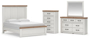 Savonport Queen Panel Bed, Dresser, Mirror and Chest in White/Brown - PKG025560