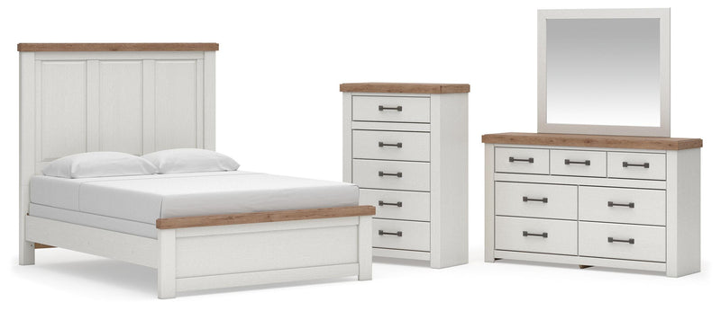 Savonport Queen Panel Bed, Dresser, Mirror and Chest in White/Brown - PKG025560