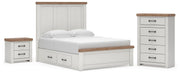 Savonport Queen Panel Bed with Storage, Chest and Nightstand in White/Brown - PKG025396