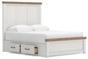 Savonport Queen Panel Bed with Storage, Chest and Nightstand in White/Brown - PKG025396