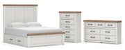 Savonport Queen Panel Bed with Storage, Dresser and Chest in White/Brown - PKG025395