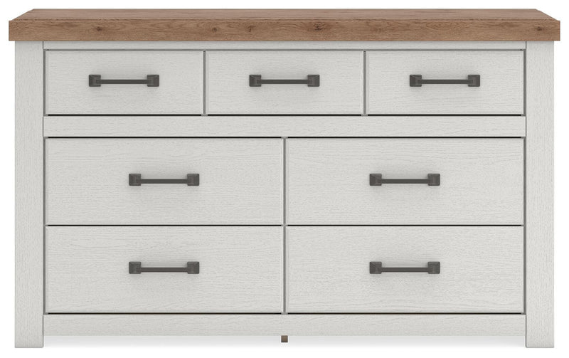 Savonport Queen Panel Bed with Storageand Dresser in White/Brown - PKG025400