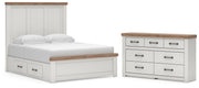 Savonport Queen Panel Bed with Storageand Dresser in White/Brown - PKG025400