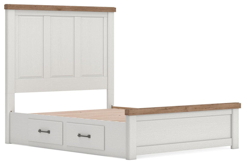 Savonport Queen Panel Bed with Storageand Dresser in White/Brown - PKG025400
