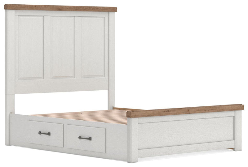 Savonport Queen Panel Bed with Storageand Dresser in White/Brown - PKG025514