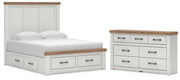 Savonport Queen Panel Storage Bed and Dresser in White/Brown - PKG025530