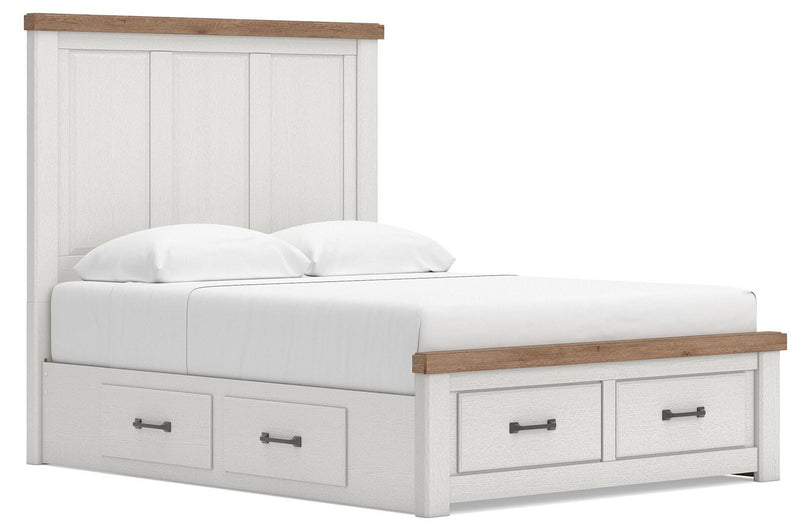 Savonport Queen Panel Storage Bed and Dresser in White/Brown - PKG025530