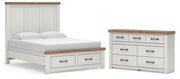 Savonport Queen Panel Storage Bed and Dresser in White/Brown - PKG025586