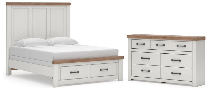 Savonport Queen Panel Storage Bed and Dresser in White/Brown - PKG025586