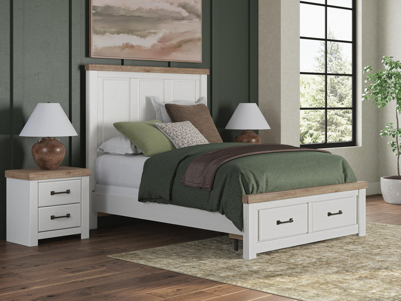 Savonport Queen Panel Storage Bed, Chest and Nightstand in White/Brown - PKG025582