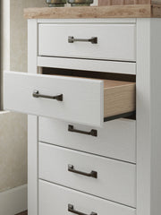 Savonport Queen Panel Storage Bed, Chest and Nightstand in White/Brown - PKG025582
