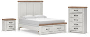 Savonport Queen Panel Storage Bed, Chest and Nightstand in White/Brown - PKG025582