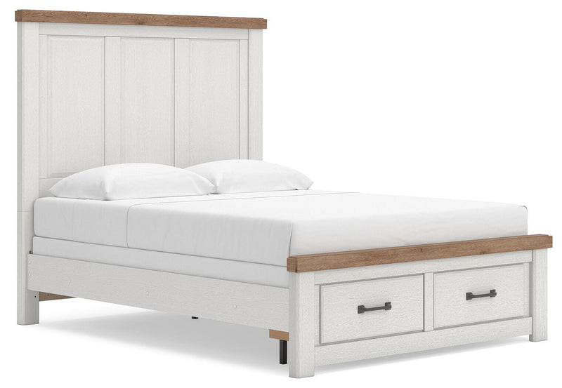 Savonport Queen Panel Storage Bed, Chest and Nightstand in White/Brown - PKG025582
