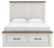 Savonport Queen Panel Storage Bed, Chest and Nightstand in White/Brown - PKG025582