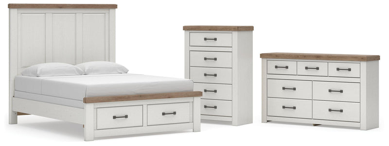 Savonport Queen Panel Storage Bed, Dresser and Chest in White/Brown - PKG025581