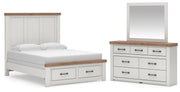 Savonport Queen Panel Storage Bed, Dresser and Mirror in White/Brown - PKG025580
