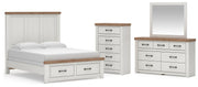 Savonport Queen Panel Storage Bed, Dresser, Mirror and Chest in White/Brown - PKG025584