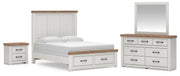 Savonport Queen Panel Storage Bed. Dresser, Mirror and Nightstand in White/Brown - PKG025583
