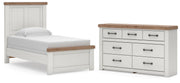 Savonport Twin Panel Bed and Dresser in White/Brown - PKG025546