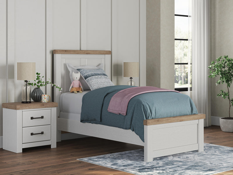 Savonport Twin Panel Bed, Chest and Nightstand in White/Brown - PKG025542