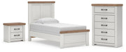 Savonport Twin Panel Bed, Chest and Nightstand in White/Brown - PKG025542