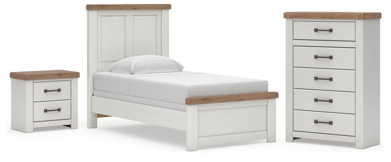 Savonport Twin Panel Bed, Chest and Nightstand in White/Brown - PKG025542