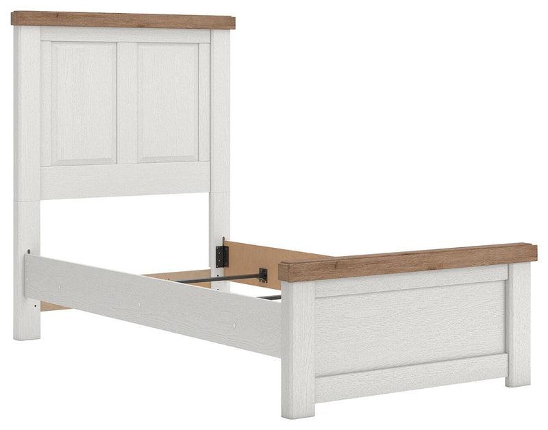 Savonport Twin Panel Bed, Chest and Nightstand in White/Brown - PKG025542