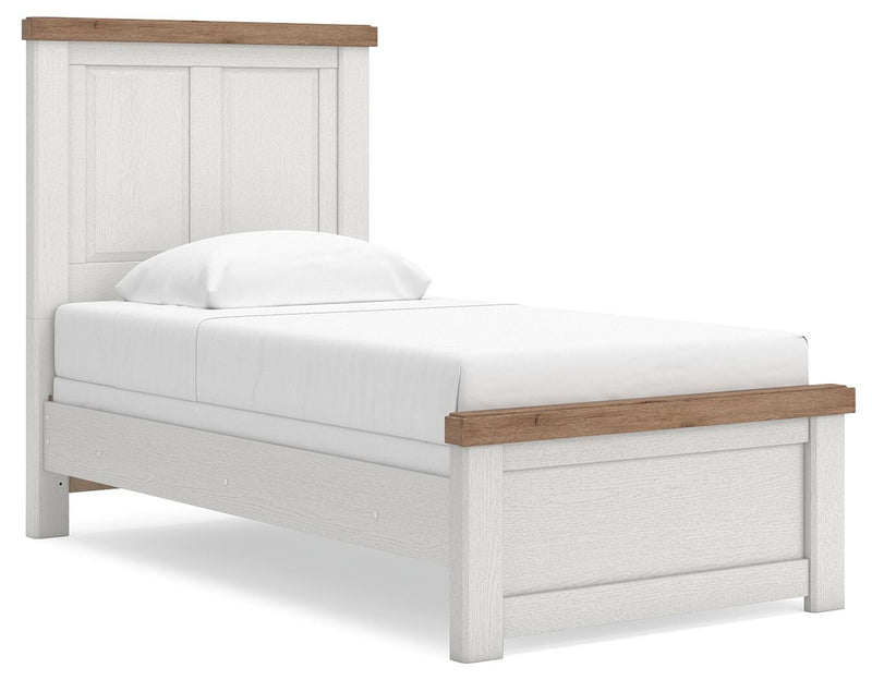 Savonport Twin Panel Bed, Dresser and Chest in White/Brown - PKG025541