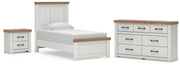 Savonport Twin Panel Bed, Dresser and Nightstand in White/Brown - PKG025547